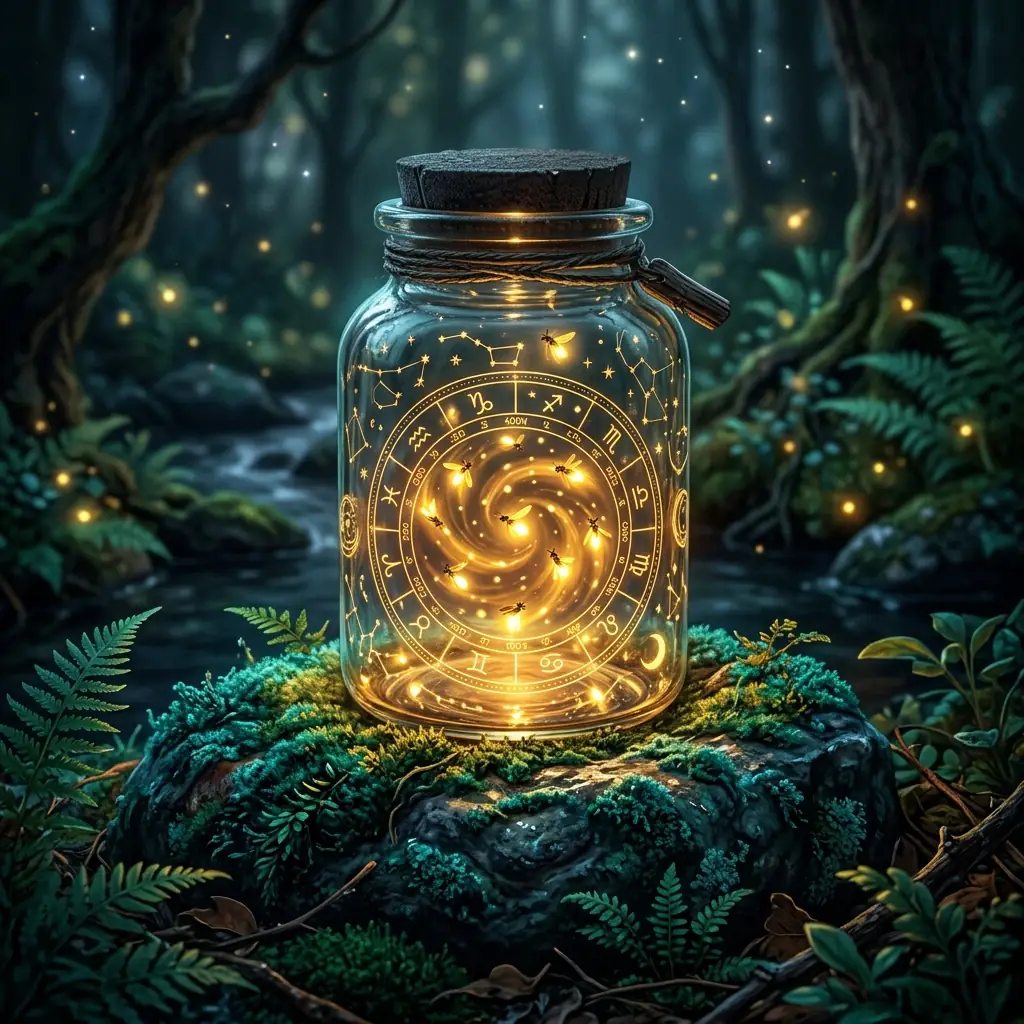 Glowing jar filling with fireflies